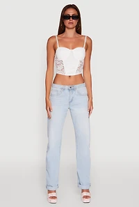 Womens Floral Lace Cropped Sweetheart Bustier Top, White,