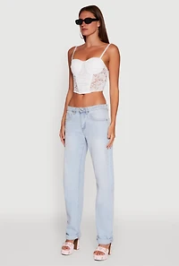 Womens Floral Lace Cropped Sweetheart Bustier Top, White, Size L