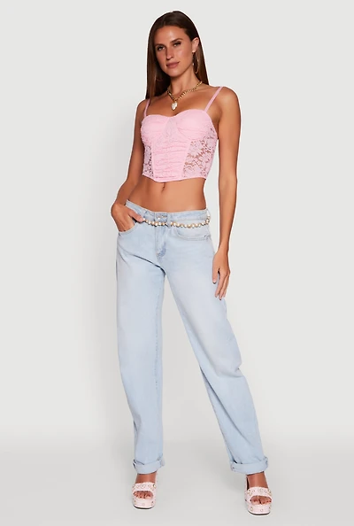 Womens Floral Lace Cropped Sweetheart Bustier Top, Pink, Size XL