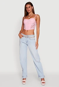 Womens Floral Lace Cropped Sweetheart Bustier Top, Pink, Size XL