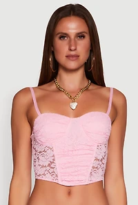 Womens Floral Lace Cropped Sweetheart Bustier Top, Pink, Size XL