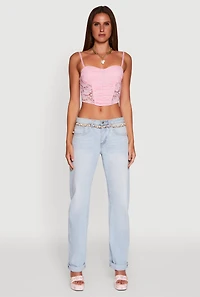 Womens Floral Lace Cropped Sweetheart Bustier Top, Pink, Size XL