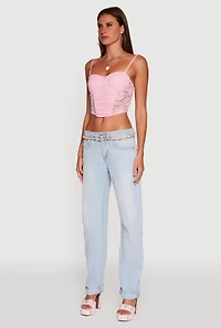 Womens Floral Lace Cropped Sweetheart Bustier Top, Pink,