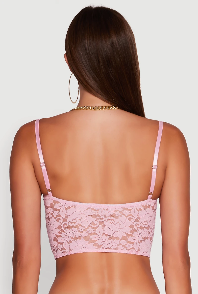 Womens Floral Lace Cropped Sweetheart Bustier Top,