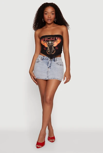 Acid Wash Rhinestone Graphic Hanky Hem Crop Top