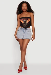 Acid Wash Rhinestone Graphic Hanky Hem Crop Top