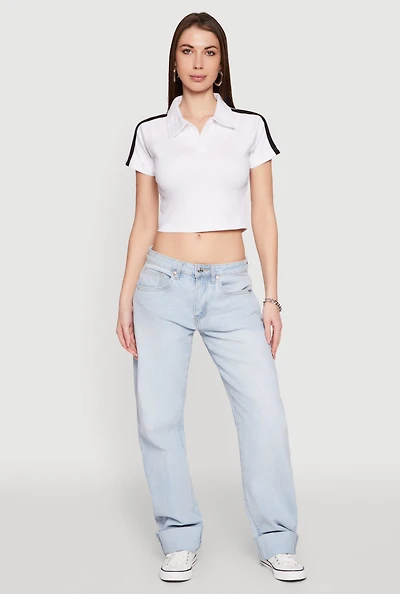 Womens Since 1984 Graphic Cropped Polo Shirt, White, Size XL
