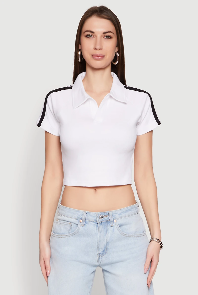 Womens Since 1984 Graphic Cropped Polo Shirt, White, Size XL