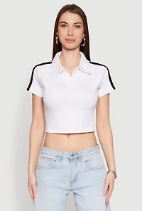 Womens Since 1984 Graphic Cropped Polo Shirt, White, Size XL