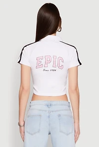 Womens Since 1984 Graphic Cropped Polo Shirt, White, Size XL