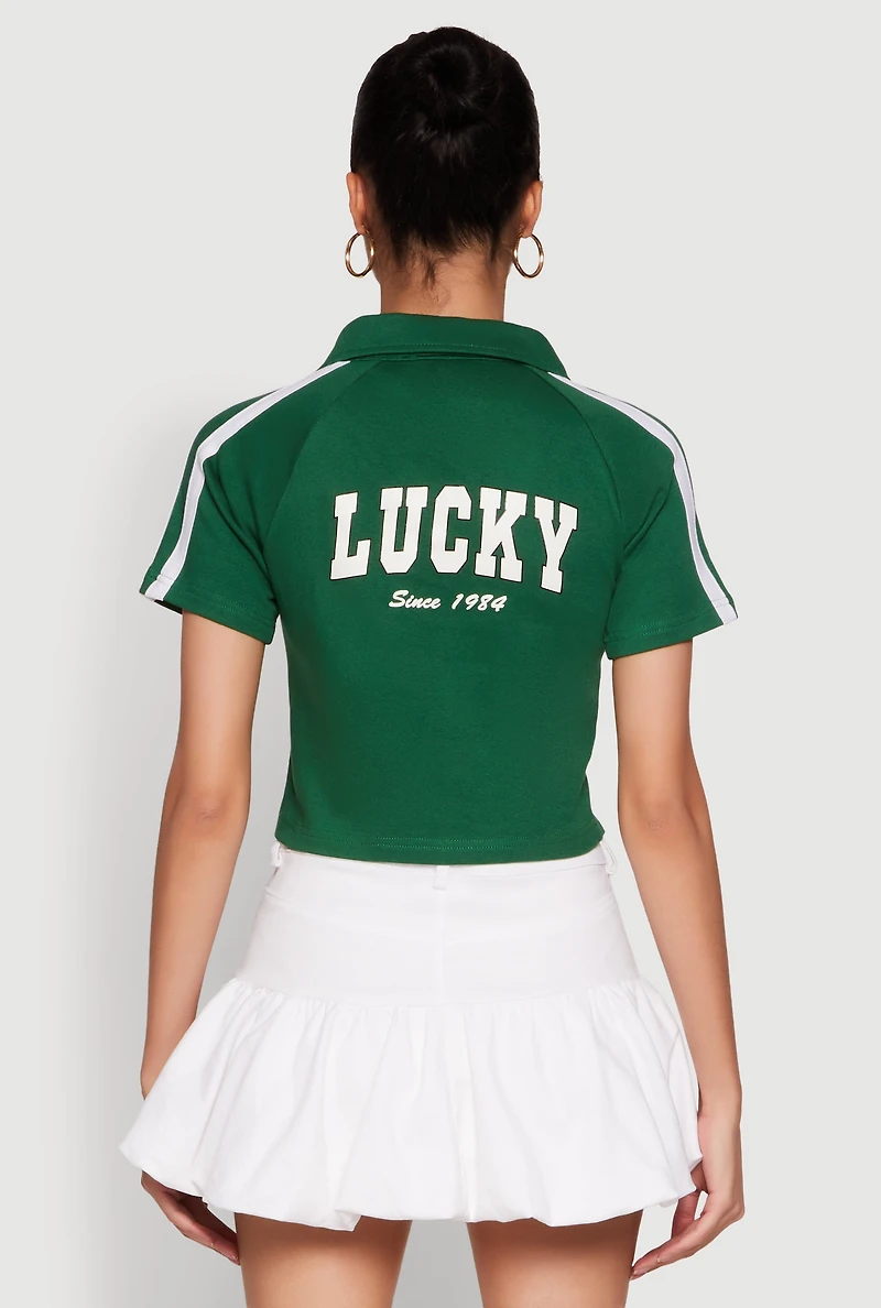 Womens Since 1984 Graphic Cropped Polo Shirt,