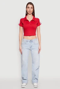 Womens Since 1984 Graphic Cropped Polo Shirt, Red, Size M