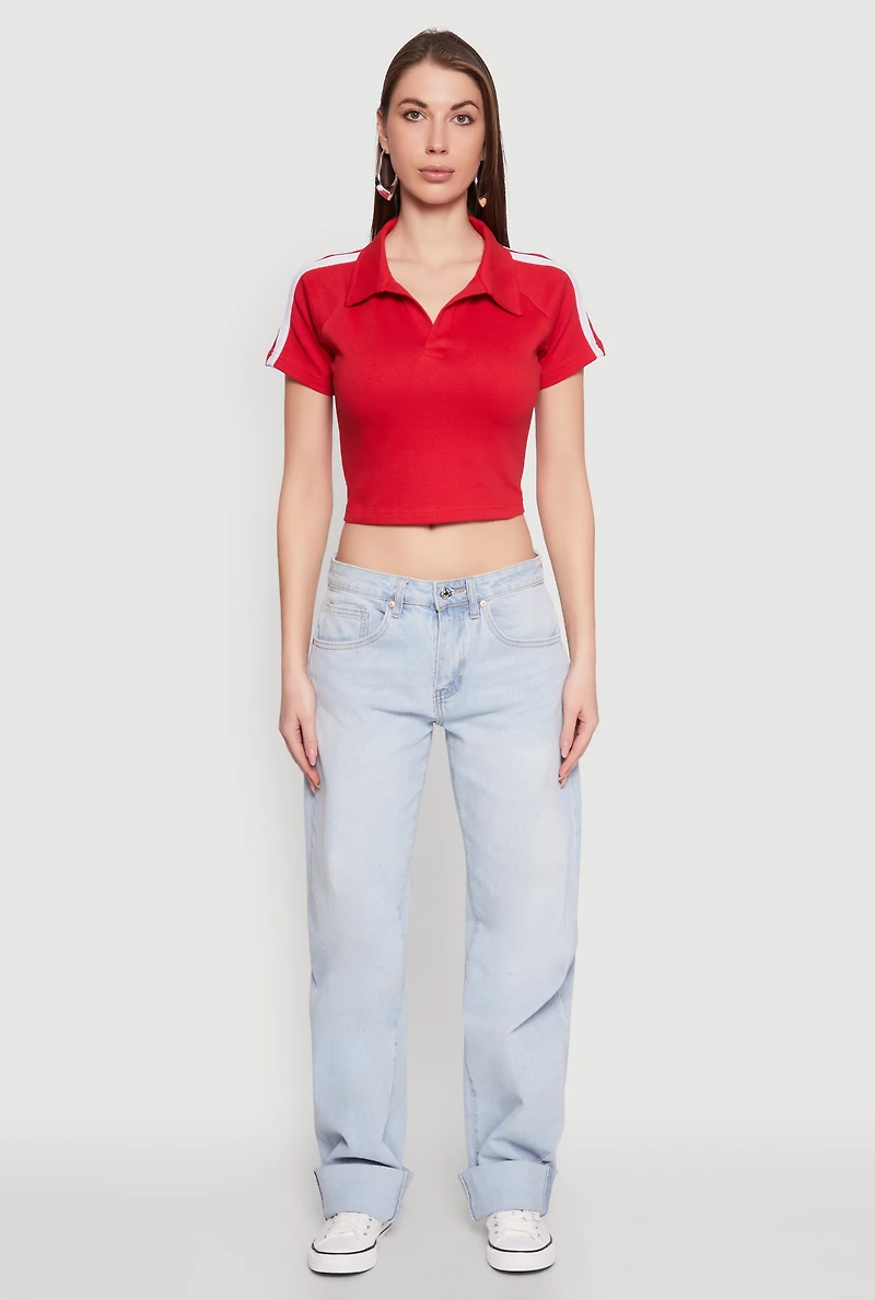 Womens Since 1984 Graphic Cropped Polo Shirt, Red, Size L
