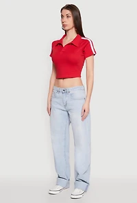 Womens Since 1984 Graphic Cropped Polo Shirt, Red, Size M