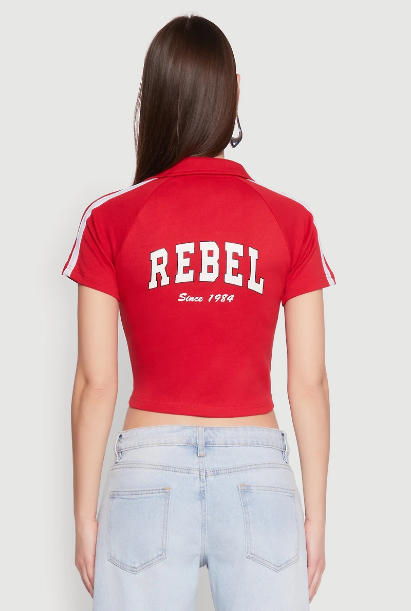 Womens Since 1984 Graphic Cropped Polo Shirt, Red, Size L