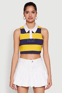 Womens Striped Sleeveless Cropped Polo, Multi, Size M