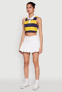 Womens Striped Sleeveless Cropped Polo, Multi, Size M