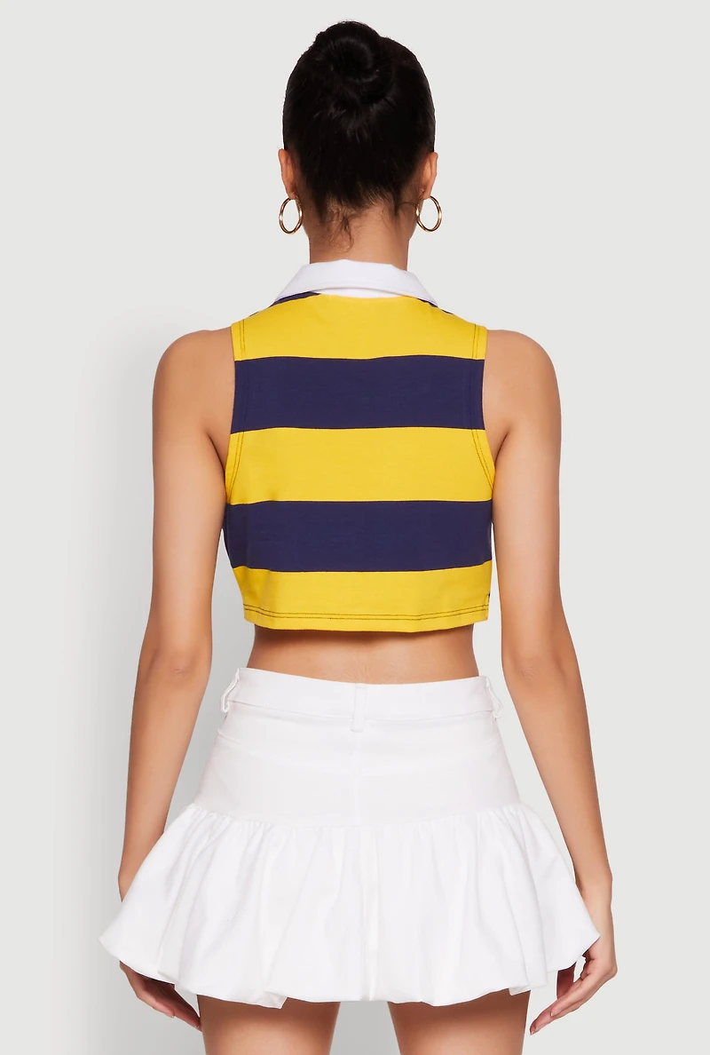 Womens Striped Sleeveless Cropped Polo, Multi, Size M