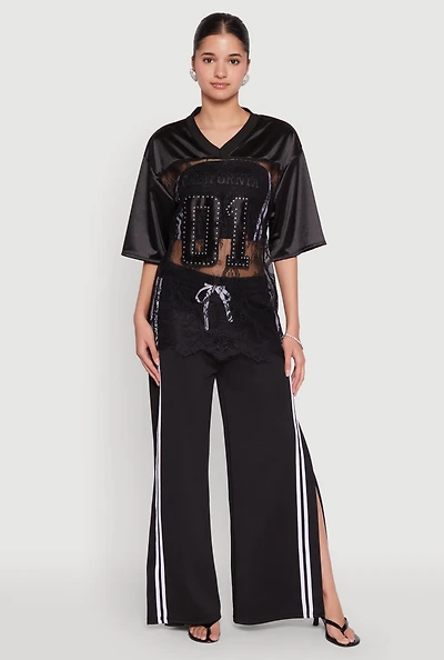 Womens Satin Detail California Graphic Top,