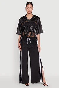 Womens Satin Detail California Graphic Top,