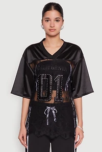 Womens Satin Detail California Graphic Top,