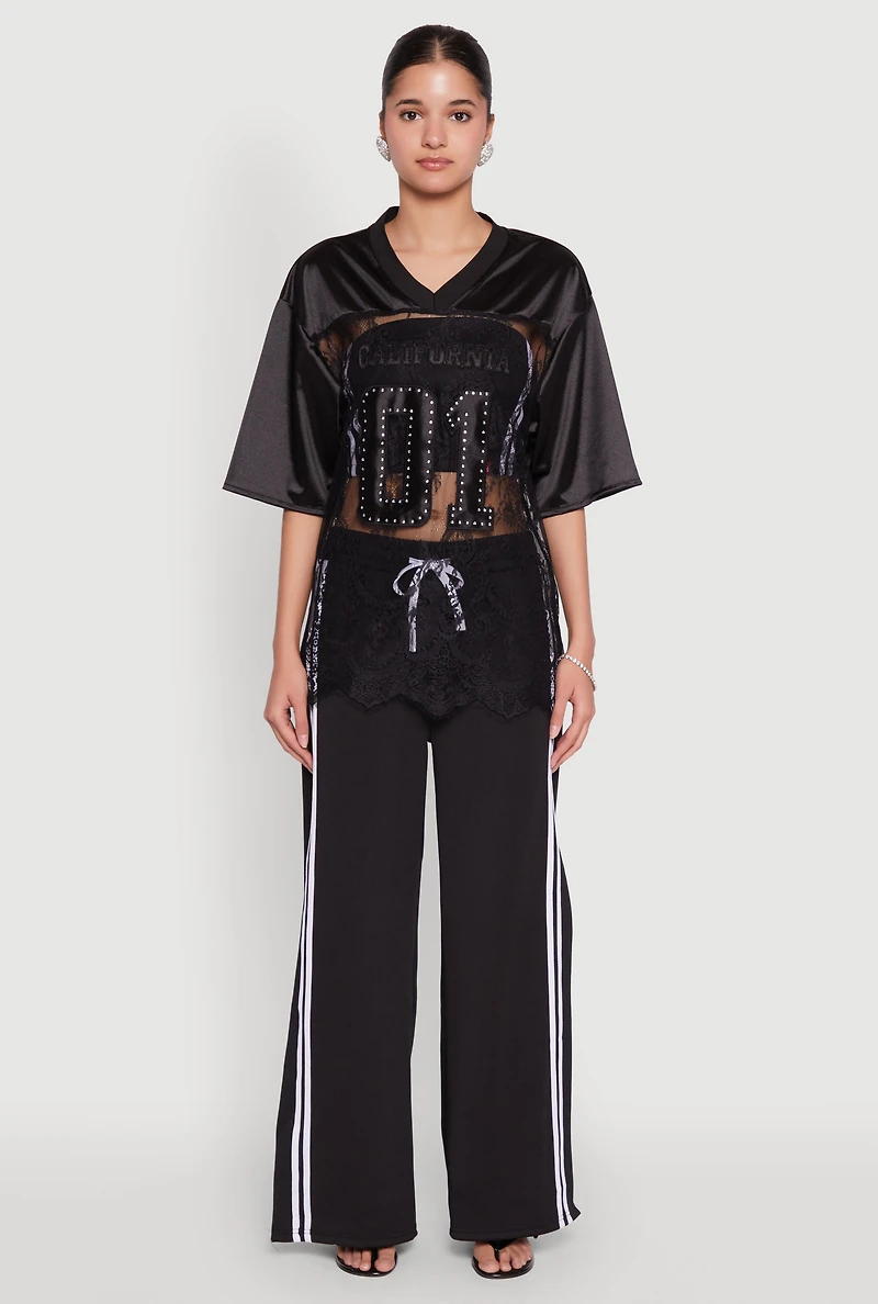 Womens Satin Detail California Graphic Top,