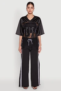 Womens Satin Detail California Graphic Top,