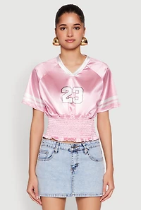 Womens Satin Smocked 23 Football Crop Top, L