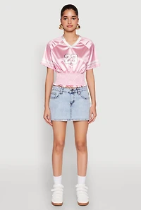 Womens Satin Smocked 23 Football Crop Top, L