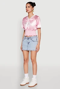 Womens Satin Smocked 23 Football Crop Top, Pink, Size S