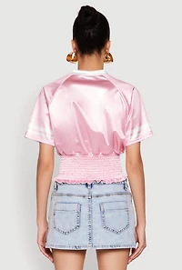 Womens Satin Smocked 23 Football Crop Top, L