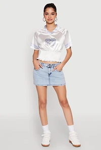 Womens Satin Smocked 23 Football Crop Top, White, Size XL