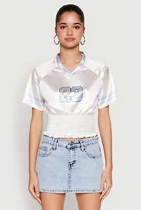 Satin Smocked 23 Football Crop Top