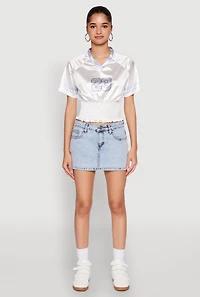 Womens Satin Smocked 23 Football Crop Top, White, Size M