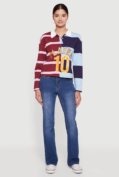 Striped Color Blocked Player Graphic Polo Shirt