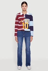 Womens Striped Color Blocked Player Graphic Polo Shirt, Multi,