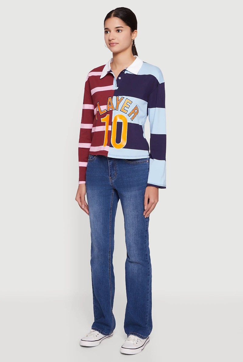 Striped Color Blocked Player Graphic Polo Shirt