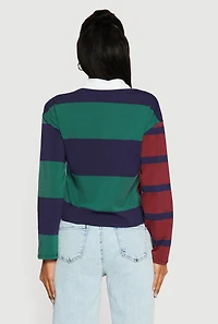 Womens Striped Color Blocked Player Graphic Polo Shirt, Multi,