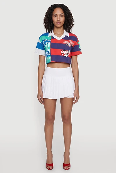 Striped Graphic Cropped Polo Top
