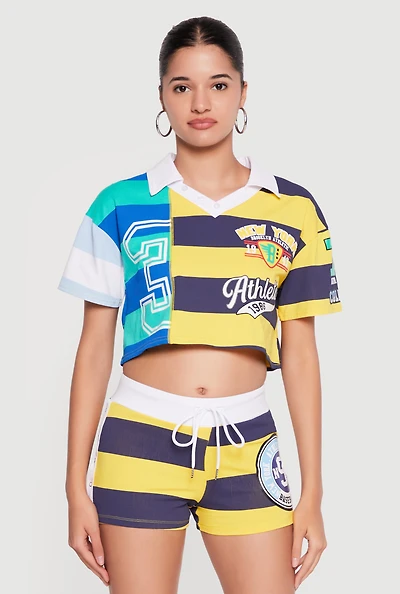 Striped Graphic Cropped Polo Top