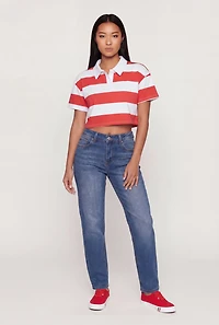 Striped Short Sleeve Polo Crop Top