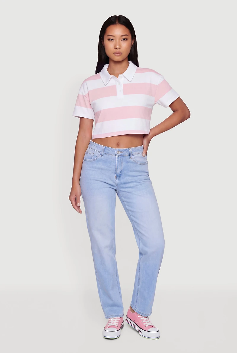 Striped Short Sleeve Polo Crop Top