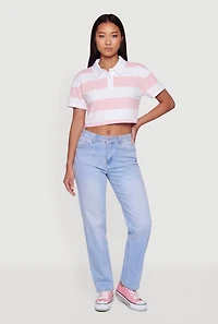 Striped Short Sleeve Polo Crop Top