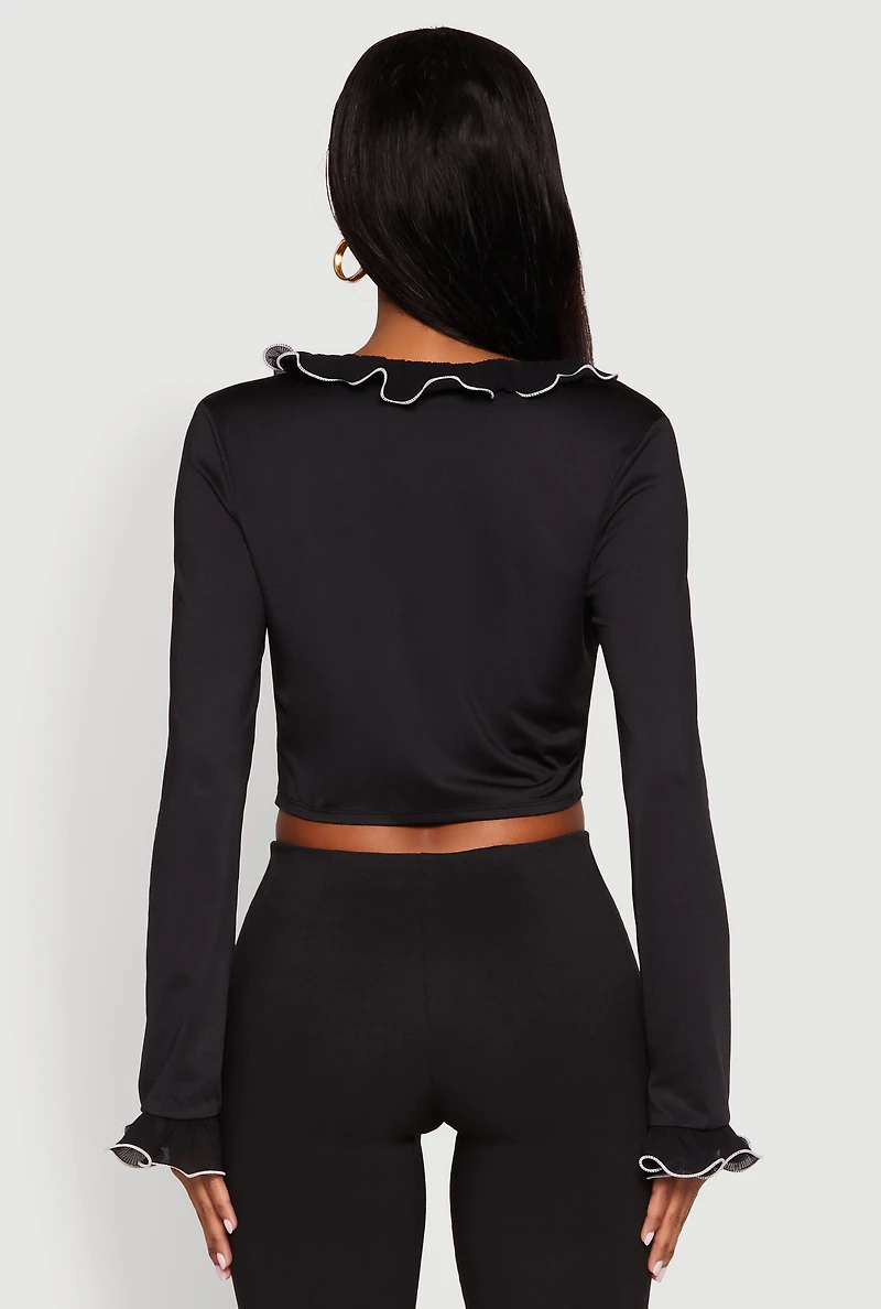 Ruffle Trim Tie Front Crop Top
