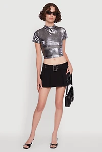 Metallic Short Sleeve Crop Top