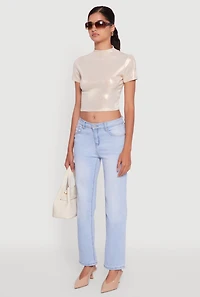 Womens Metallic Short Sleeve Crop Top,