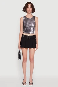 Womens Metallic Sleeveless Crop Top, Grey,