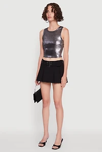 Womens Metallic Sleeveless Crop Top, Grey,