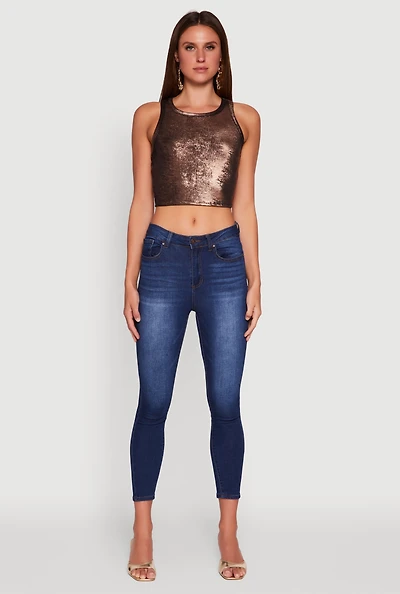 Womens Metallic Sleeveless Crop Top,