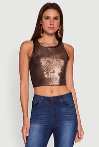 Womens Metallic Sleeveless Crop Top,